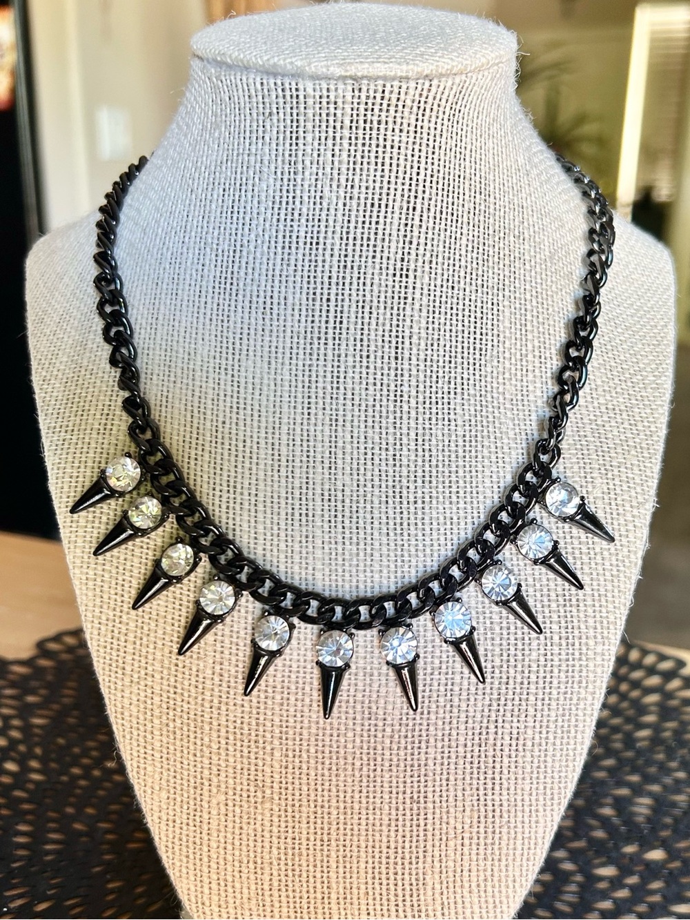 Gun Metal Gray Rhinestone Choker/ Necklace